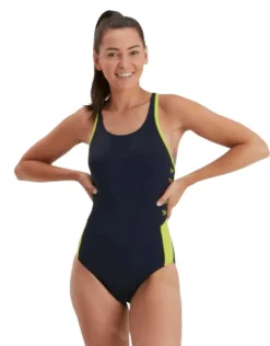 Speedo Boom Logo Splice Muscleback Swimsuit - Navy/Yellow