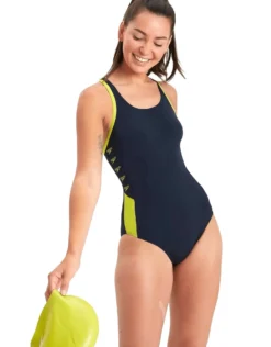 Speedo Boom Logo Splice Muscleback Swimsuit - Navy/Yellow -Swimming Equipment Store BoomLogoSpliceMusclebackSwimsuit NavyYellow 4