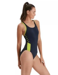 Speedo Boom Logo Splice Muscleback Swimsuit - Navy/Yellow -Swimming Equipment Store BoomLogoSpliceMusclebackSwimsuit NavyYellow 5