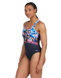 Zoggs Digital Daisy Actionback Swimsuit - Black/Purple -Swimming Equipment Store DigitalDaisyActionbackSwimsuit 2