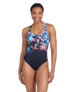 Zoggs Digital Daisy Actionback Swimsuit - Black/Purple -Swimming Equipment Store DigitalDaisyActionbackSwimsuit 5