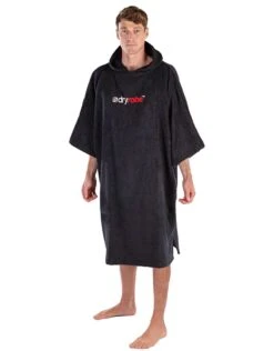 Organic Cotton Short Sleeve Adult Towel Poncho - Black -Swimming Equipment Store DryrobeOrganicCottonShortSleeveTowel Black 2