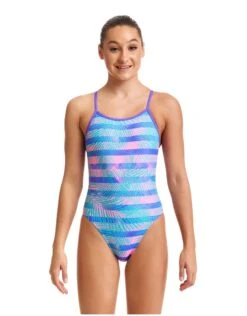 FUNKITA Girls Pastel Palm Single Strap Swimsuit