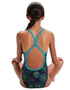Speedo Girls Allover Digital V Back Swimsuit - Navy/Green -Swimming Equipment Store GirlsAlloverDigitalVBackSwimsuit NavyGreen 1