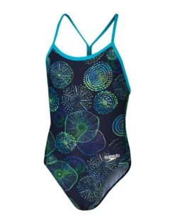 Speedo Girls Allover Digital V Back Swimsuit - Navy/Green -Swimming Equipment Store GirlsAlloverDigitalVBackSwimsuit NavyGreen 2