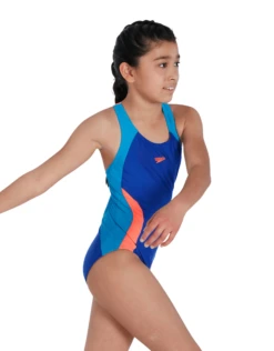Speedo Girls Colourblock Spiritback - Blue/Red -Swimming Equipment Store GirlsColourblockSpiritback BlueRed 1 min