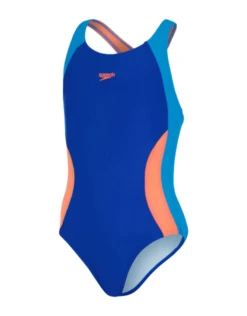 Speedo Girls Colourblock Spiritback - Blue/Red -Swimming Equipment Store GirlsColourblockSpiritback BlueRed 3 min