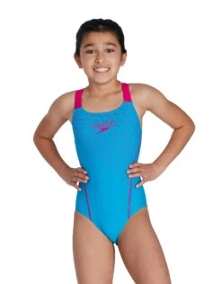 Speedo Girls Medley Logo Medalist Swimsuit - Blue/Pink