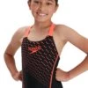 Speedo Girls Medley Logo Medalist Swimsuit - Black/Siren Red