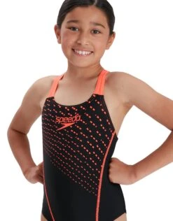 Speedo Girls Medley Logo Medalist Swimsuit - Black/Siren Red