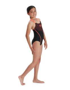 Speedo Girls Medley Logo Medalist Swimsuit - Black/Siren Red -Swimming Equipment Store GirlsMedleyLogoMedalistBlackred 3