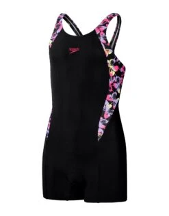 Speedo Girls Panel Legsuit - Black/Pink -Swimming Equipment Store GirlsPanelLegsuit BlackPink 1