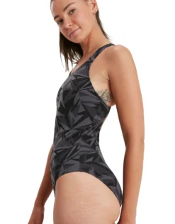 Speedo Hyperboom Allover Medalist Swimsuit - Black/Grey -Swimming Equipment Store HyperboomAlloverMedalistSwimsuit BlackGrey 2