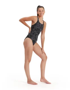 Speedo Hyperboom Allover Medalist Swimsuit - Black/Grey -Swimming Equipment Store HyperboomAlloverMedalistSwimsuit BlackGrey 6