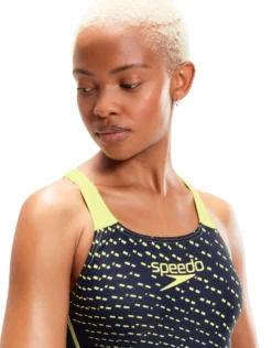 Speedo Medley Logo Medalist Swimsuit - Navy/Green -Swimming Equipment Store MedleyLogoMedalistSwimsuit NavyYellow 8