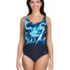 Zoggs Ocean Smoke Adjustable Scoopback Swimsuit - Navy/Black