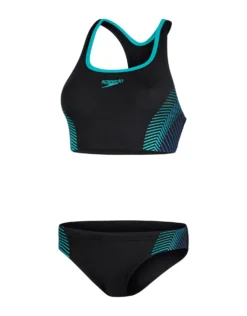 Speedo Placement 2 Piece Swimsuit - Black/Green -Swimming Equipment Store Placement2PieceSwimsuit BlackGreen 4
