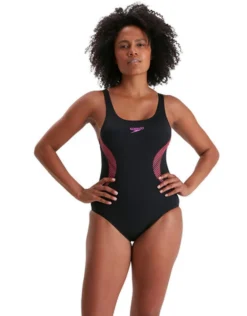 Speedo Placement Muscleback Swimsuit - Black / Pink