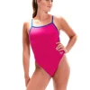 Speedo Solid V Back Swimsuit - Pink/Blue