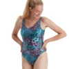 Speedo Allover Deep U-Back Swimsuit - Blue/Black