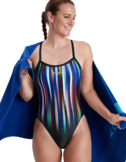 Speedo Placement Thinstrap Muscleback Swimsuit - Multi -Swimming Equipment Store Speedo Swimsuit Placement Thinstrap Muscleback Front Model