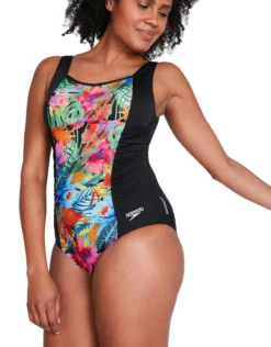 Speedo Printed Contour Shaping Swimsuit - Black/Multi -Swimming Equipment Store Speedo Womens Printed Shaping Swimsuit Black Multi 1