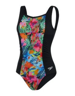 Speedo Printed Contour Shaping Swimsuit - Black/Multi -Swimming Equipment Store Speedo Womens Printed Shaping Swimsuit Black Multi 3