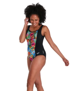 Speedo Printed Contour Shaping Swimsuit - Black/Multi -Swimming Equipment Store Speedo Womens Printed Shaping Swimsuit Black Multi 5