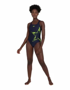 Speedo Boomstar Placement Racerback - Navy/Yellow -Swimming Equipment Store SpeedoBoomstarPlacementRacerback Navy Yellow