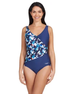 Zoggs Luxor Front Crossover V Back Swimsuit - Navy