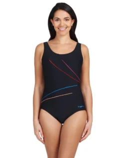 Zoggs Macmaster Scoopback Swimsuit - Black/Multicolour