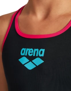 Arena Girls Big Logo Swim Pro Back Swimsuit - Black/Freak Rose -Swimming Equipment Store arena girls biglogo swimsuit black 2