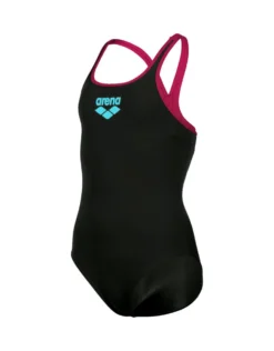 Arena Girls Big Logo Swim Pro Back Swimsuit - Black/Freak Rose -Swimming Equipment Store arena girls biglogo swimsuit black 3