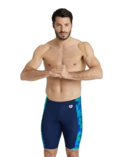 Arena Tie Dye Effect Print Allover Swim Jammer - Navy/Neon Blue