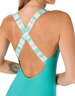 Nike Logo Tape Crossback Swimsuit - Washed Teal -Swimming Equipment Store nike logo tape crossback swimsuit 1